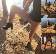 HandyToy - Beautiful teen girl Masturbates in public and makes massive squirt outdoor