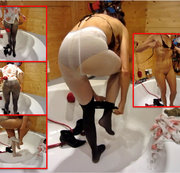 Pissy-Cat – Nylon-FSH satt – Dusche + Striptease in 4 Strumpfhosen