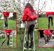 Pissy-Cat – Oster-Piss auf Leiter – in Khaki-Pants + Gummistiefeln
