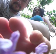 RussianBeauty – Tormenting and crushing tiny man outdoor with our huge bodies and big feets while kissing and laughi