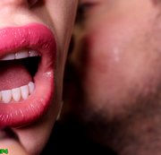 RussianBeauty - Covering Alex with Glossy lipstick kisses all over his face!