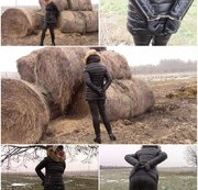 bondageangel - Wife in shiny down jacket on walk with handcuffs