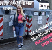 devil-sophie – Im Wohnviertel am Flaschencontainer – Flaschenbepissung und einnässen abputzen und weg mit der Jeans