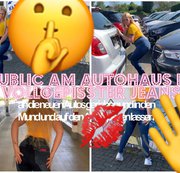 devil-sophie – Public Autohaus in vollgepisster Jeans an die neuen Autos gerieben & Mund und Arsch bepissen lassen