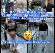 devil-sophie – Vor Abflug am Flughafen öffentlich in die weiße Jeans genässt :O das tropft den ganzen Aufzug runter
