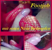 ladygaga-heels - Spritziger Footjob mit Netz Strümpfen