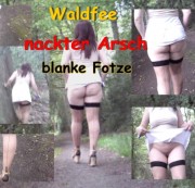 nylonwife - Waldfee zeigt nackten Arsch und blanke Fotze in Nahtnylons