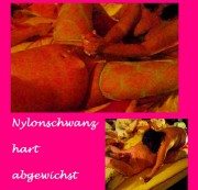 schwanzspiel - Schwanz in Nylons - harter Handjob - 2x geiler Cumshot