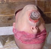undergiv - Held in place by heavy wooden pillar while pissed